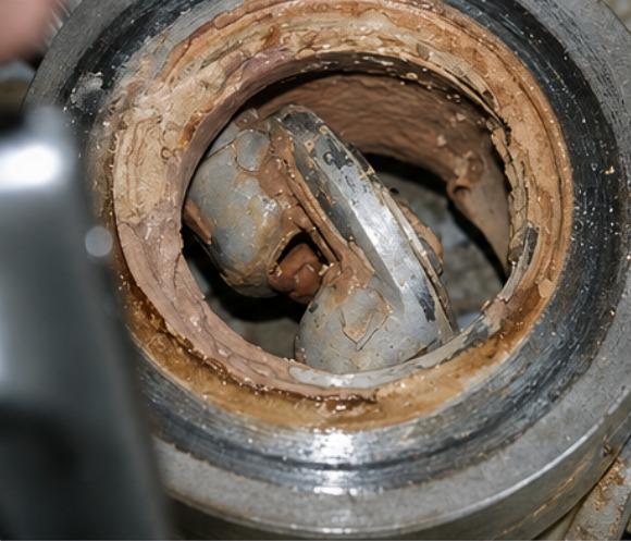 Valve with deposits before treatment
